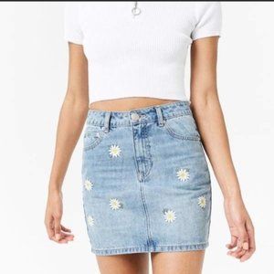 Forever 21 Denim Skirt with Daisy Embroidery